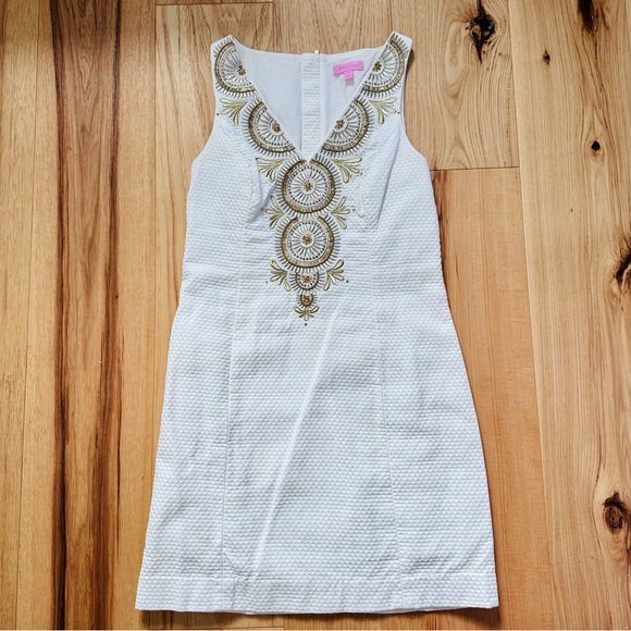 Lilly Pulitzer Gabby Shift Dress in Resort White w Gold embroidery sz 4-like new - Picture 5 of 16